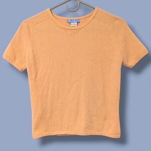 White + Warren Vintage Pastel Peach 100% Cashmere Short Sleeve Crewneck Shirt SM